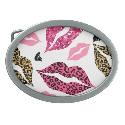 Glittering Lips Leopard Fashion Pattern Belt Buckle