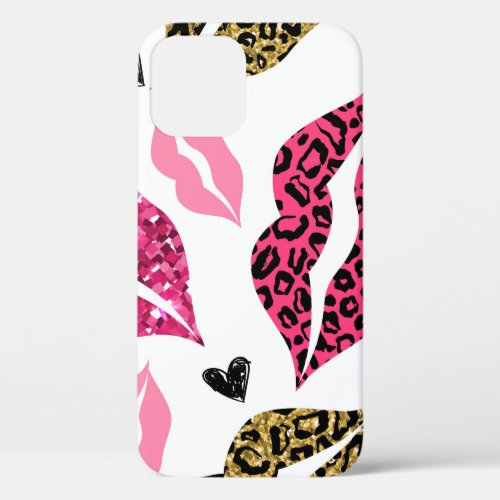 Glittering Lips Leopard Fashion Pattern iPhone 12 Case