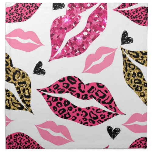 Glittering Lips Leopard Fashion Pattern Cloth Napkin