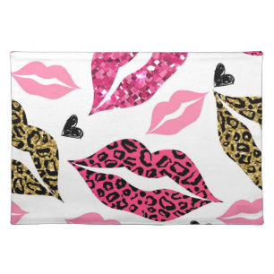 Glittering Lips: Leopard Fashion Pattern Cloth Placemat