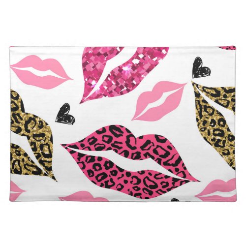 Glittering Lips Leopard Fashion Pattern Cloth Placemat