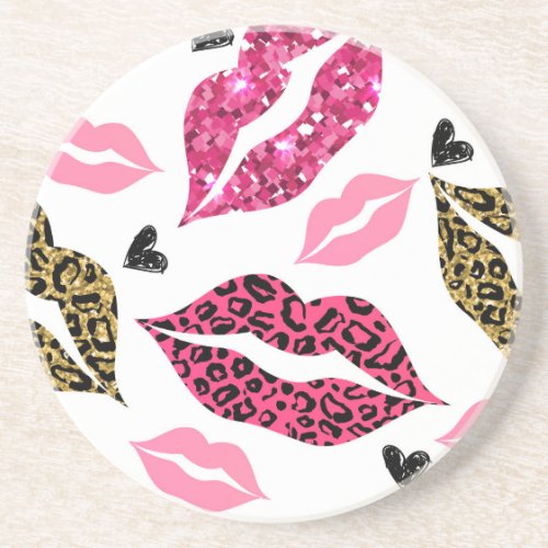 Glittering Lips Leopard Fashion Pattern Coaster