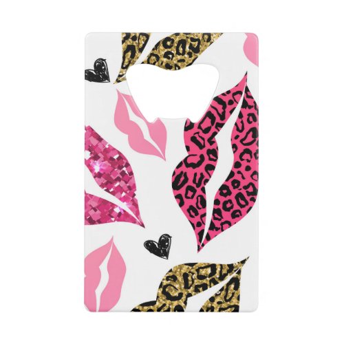 Glittering Lips Leopard Fashion Pattern Credit Card Bottle Opener