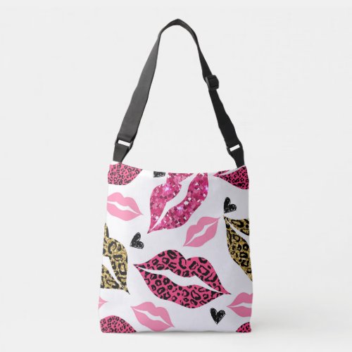 Glittering Lips Leopard Fashion Pattern Crossbody Bag