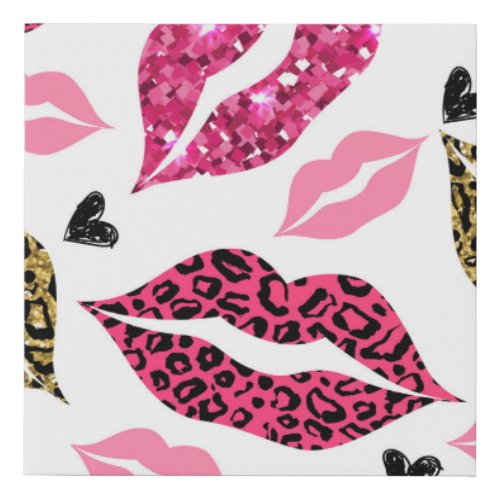 Glittering Lips Leopard Fashion Pattern Faux Canvas Print