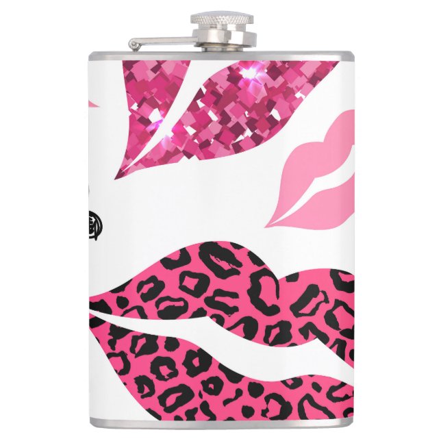 Glittering Lips: Leopard Fashion Pattern Flask (Front)