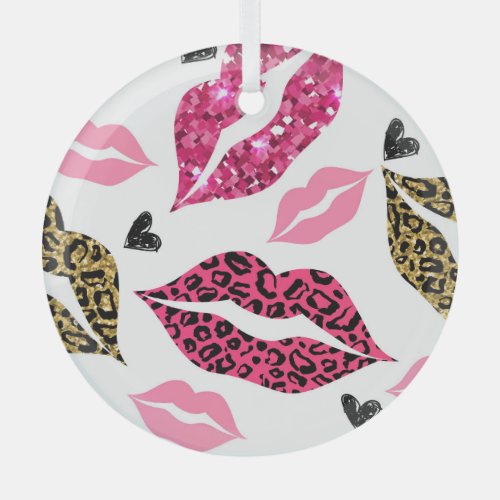 Glittering Lips Leopard Fashion Pattern Glass Ornament