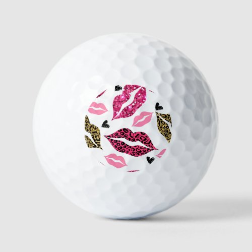 Glittering Lips Leopard Fashion Pattern Golf Balls