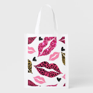Glittering Lips: Leopard Fashion Pattern Grocery Bag
