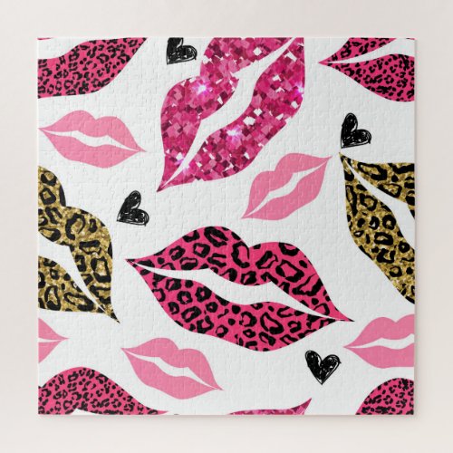 Glittering Lips Leopard Fashion Pattern Jigsaw Puzzle