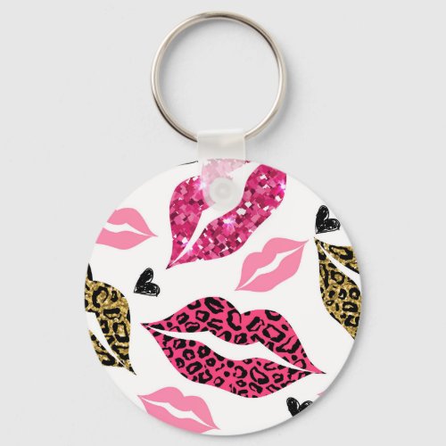 Glittering Lips Leopard Fashion Pattern Keychain