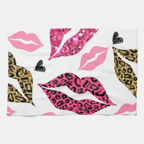 Glittering Lips Leopard Fashion Pattern Kitchen Towel