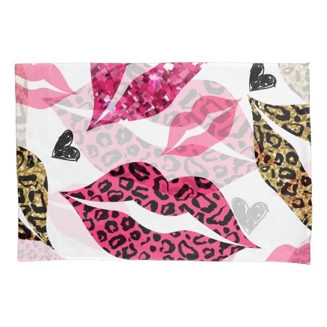 Glittering Lips: Leopard Fashion Pattern Pillow Case (Front)