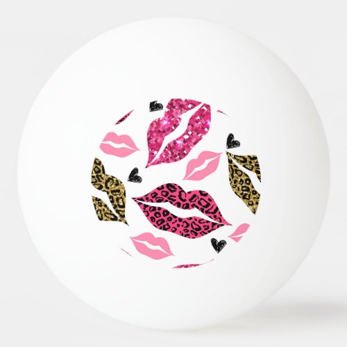 Glittering Lips Leopard Fashion Pattern Ping Pong Ball