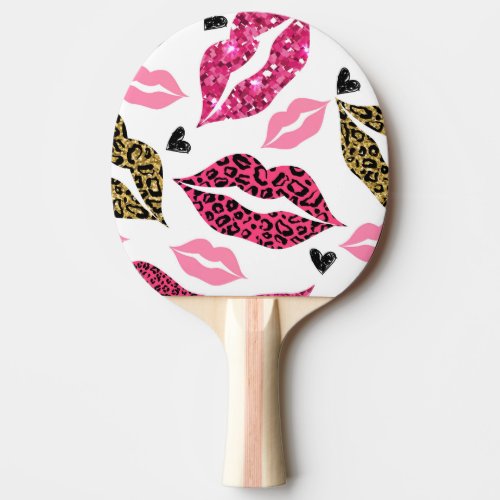Glittering Lips Leopard Fashion Pattern Ping Pong Paddle