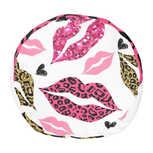 Glittering Lips Leopard Fashion Pattern Pouf