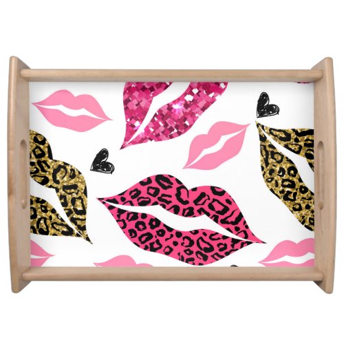 Glittering Lips Leopard Fashion Pattern Serving Tray