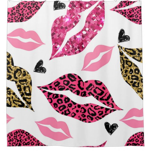 Glittering Lips Leopard Fashion Pattern Shower Curtain