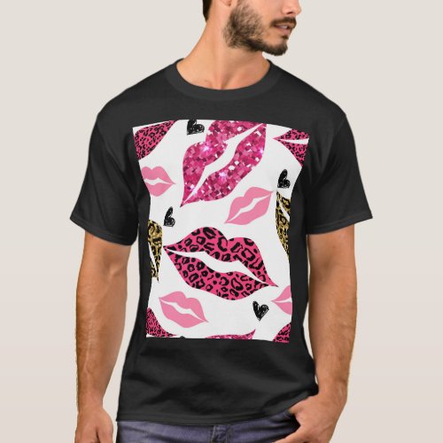 Glittering Lips Leopard Fashion Pattern T_Shirt