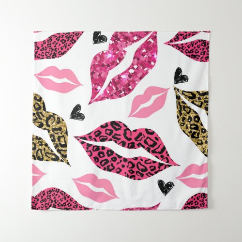 Glittering Lips Leopard Fashion Pattern Tapestry