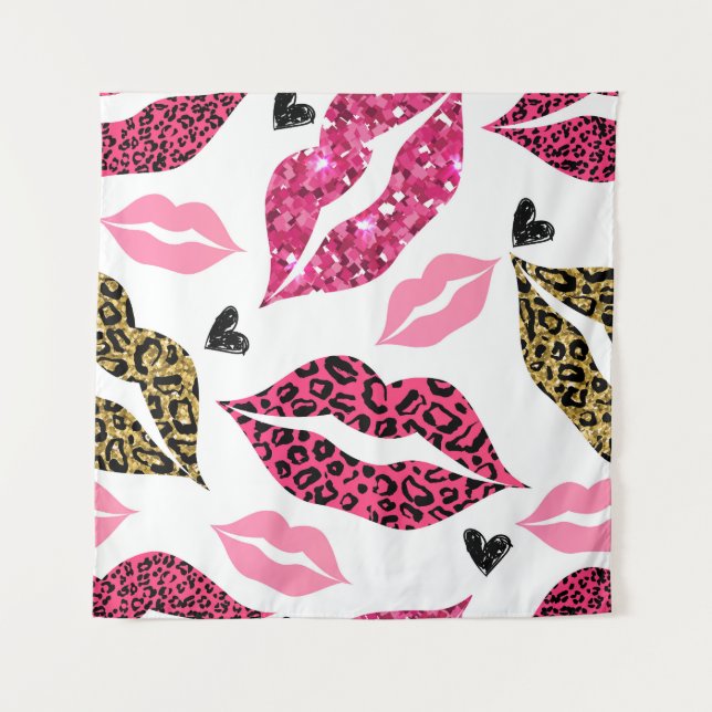 Glittering Lips: Leopard Fashion Pattern Tapestry (Front)
