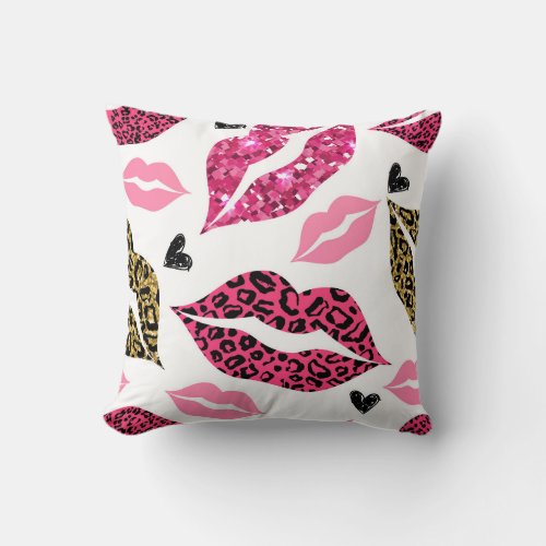 Glittering Lips Leopard Fashion Pattern Throw Pillow
