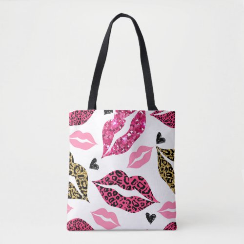 Glittering Lips Leopard Fashion Pattern Tote Bag