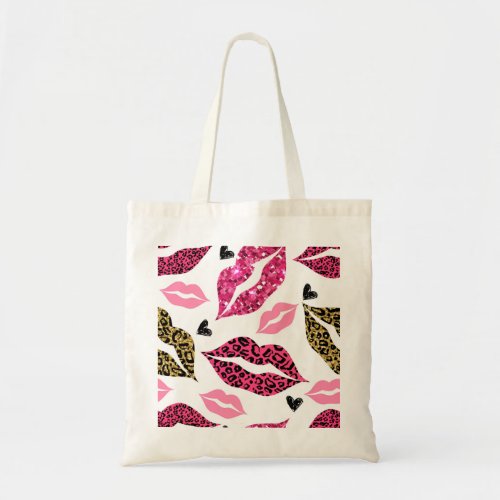 Glittering Lips Leopard Fashion Pattern Tote Bag