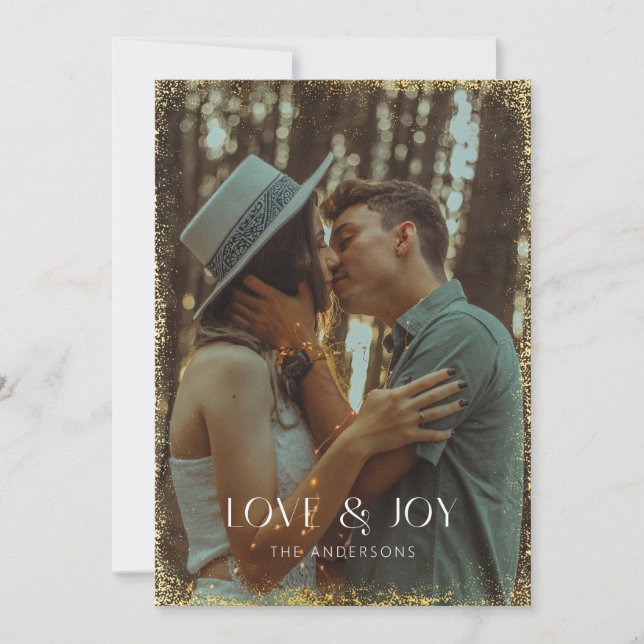 Glittering Love & Joy Holiday Photo Card (Front)
