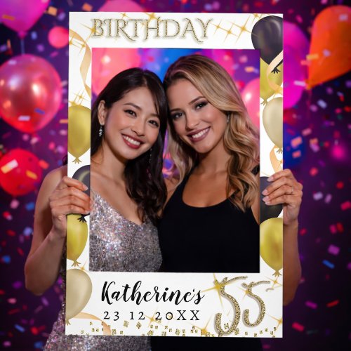 Glittering Luxury Balloons 55th Birthday White Selfie Frame