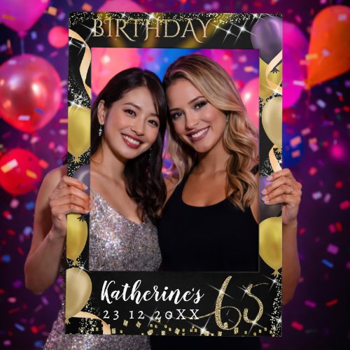 Glittering Luxury Balloons 65th Birthday Black Selfie Frame