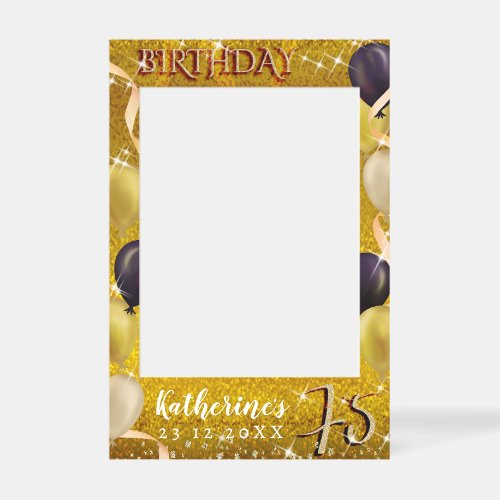 Glittering Luxury Balloons 75th Birthday Gold Selfie Frame