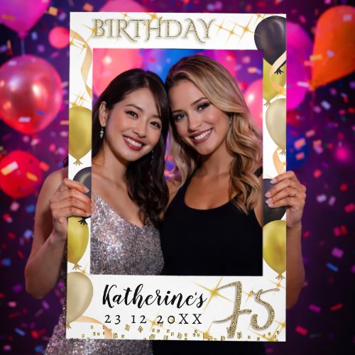 Glittering Luxury Balloons 75th Birthday White Selfie Frame