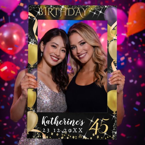 Glittering Luxury Balloons Yearly Birthday Black  Selfie Frame