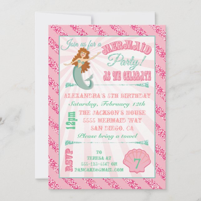 Glittering  Mermaid Birthday Party Invitation (Front)
