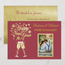 Glittering New Years Engagement Gold Red Announce