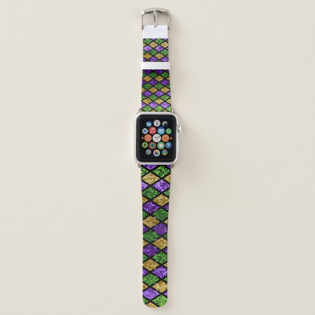 Glittering paillettes diamonds, festive background apple watch band (Front)