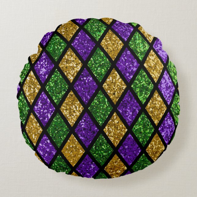 Glittering paillettes diamonds, festive background round pillow (Front)