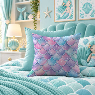Glittering Pastel Mermaid Scales Trendy Pillow