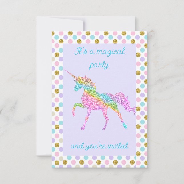 Glittering Pastel Unicorn Party Invitation (Front)