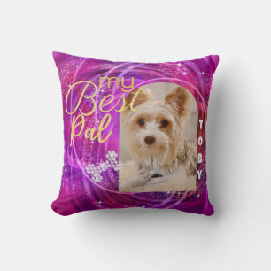 Glittering Pet Dog Photo Mangenta Throw Pillow