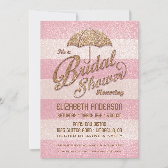 Glittering Pink Bold Stripes Bridal Shower Invite (Front)