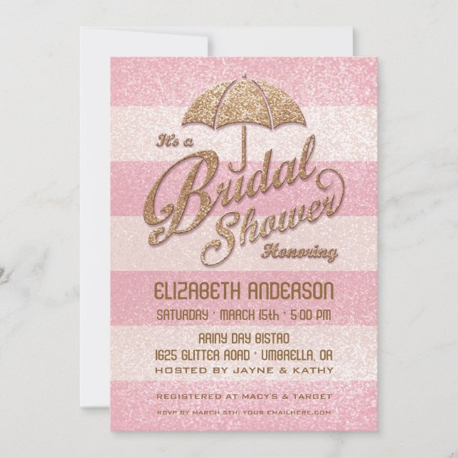 Glittering Pink Bold Stripes Bridal Shower Invite (Front)