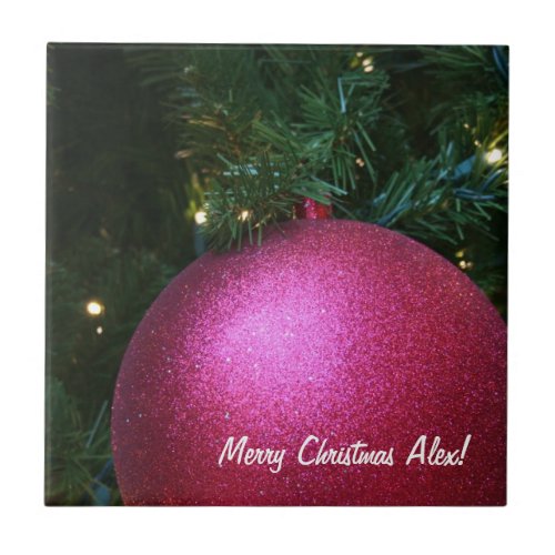 Glittering Pink Christmas Ball Tile