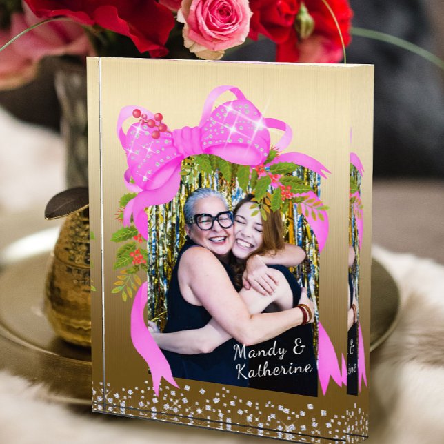 Glittering Pink Ribbon Christmas Gold Photo Block (Creator Uploaded)