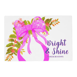 Glittering Pink Ribbon Christmas Placemat