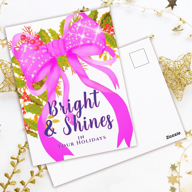 Glittering Pink Ribbon Christmas Postcard (Glittering Pink Ribbon Christmas Design.)