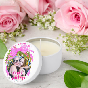 Glittering Pink Ribbon Christmas White Mini Candle Favors
