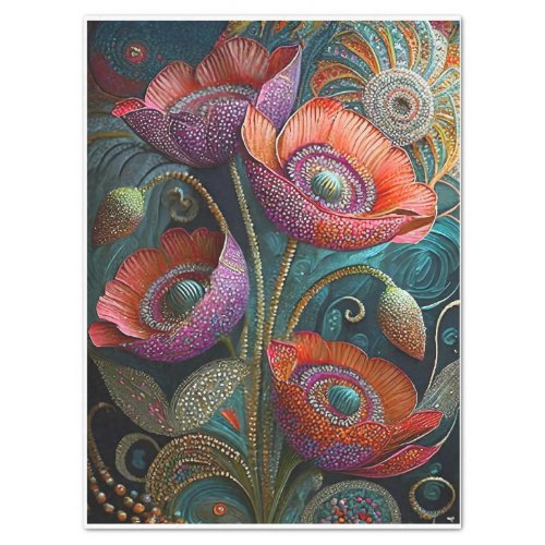 Glittering Poppy Love Embellished Garden Finery Tissue Paper