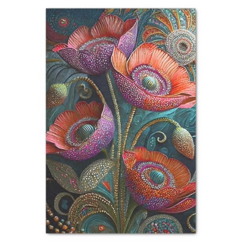 Glittering Poppy Love Embellished Garden Finery Tissue Paper